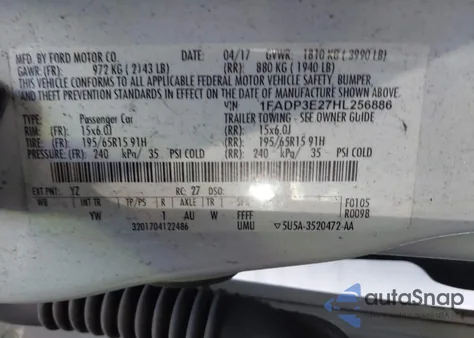 2017 Ford Focus S из США, поврежденный, VIN 1FADP3E27HL256886